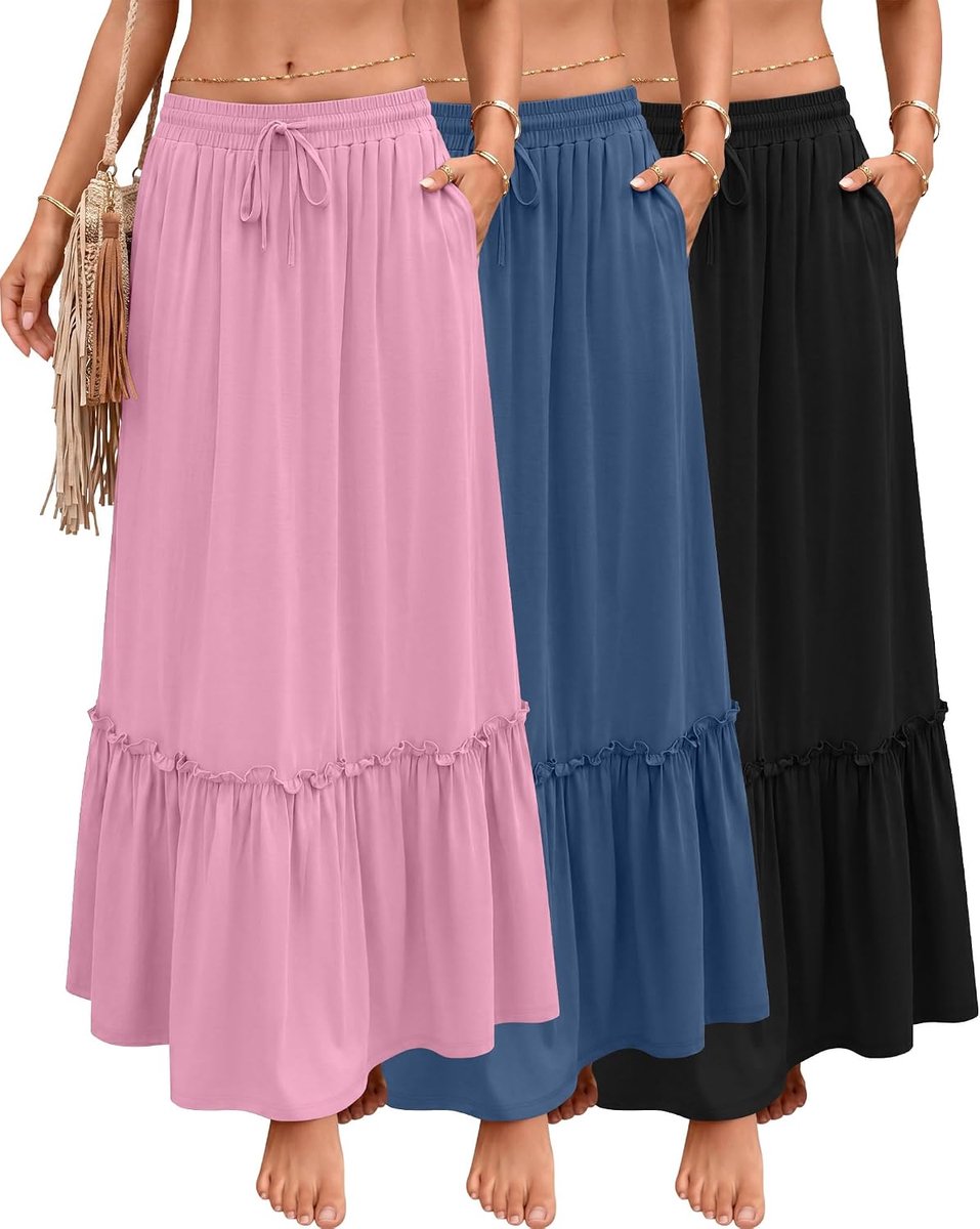 3 Pack Boho Maxi Flowy Rokken voor Vrouwen