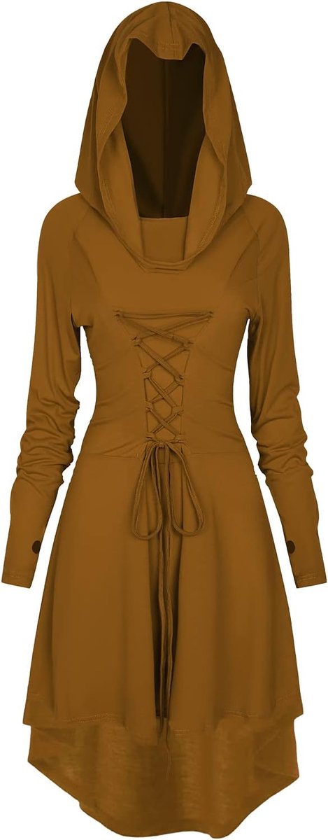 Jurk, voor dames, middeleeuwse kleding, halloweenkostuum, renaissance, met capuchon, carnaval