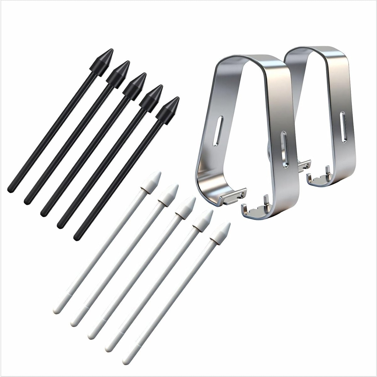 12 stuks Tips/Nibs vervanging, Stylus vervangtips set met 5 zwarte & 5 witte pennentips en 2 pincetten, compatibel met stylus-pennen voor tablets, e-readers en smartphones, Precies & Duurzaam