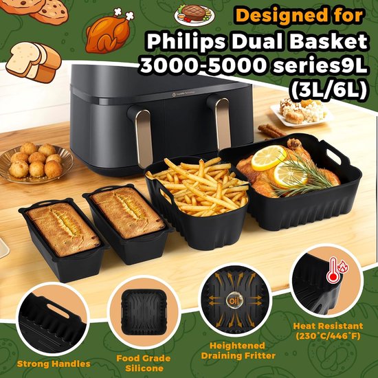 Accessoires voor Philips Dual Basket Airfryer 3000-5000 serie NA350/NA550 6L/3L - Siliconen bakvorm, Air Fryer Accessoires, Air-fryer Siliconen vorm Accessoireset — afbeelding 3
