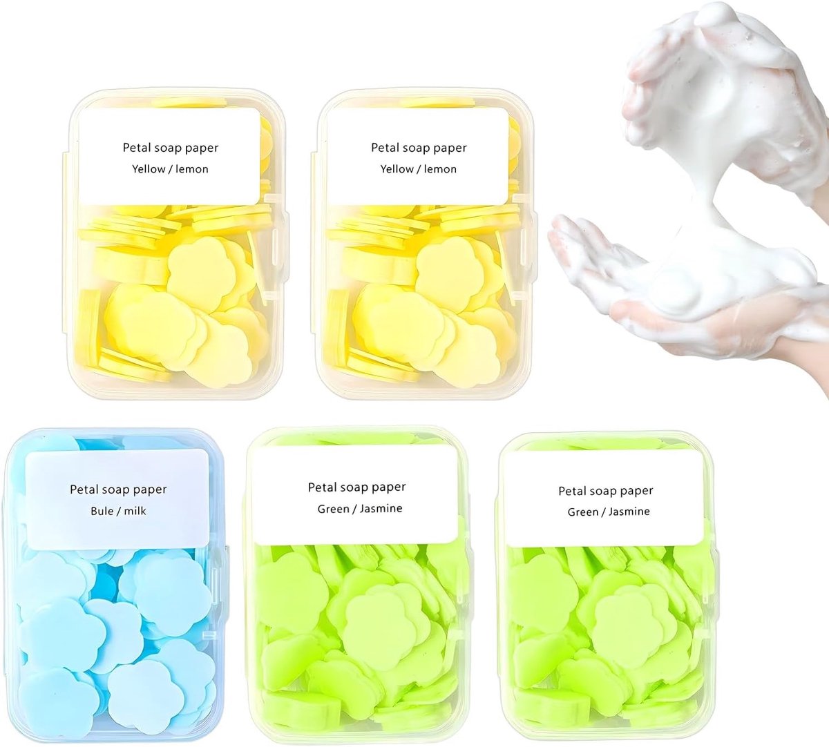 Zeepblaadjes voor onderweg, handreinigingstabletjes, wegwerp bloemvorm met frisse geur, praktische opbergdoos, zachte reiniging, ideaal voor reizen en dagelijks gebruik, 3 stuks