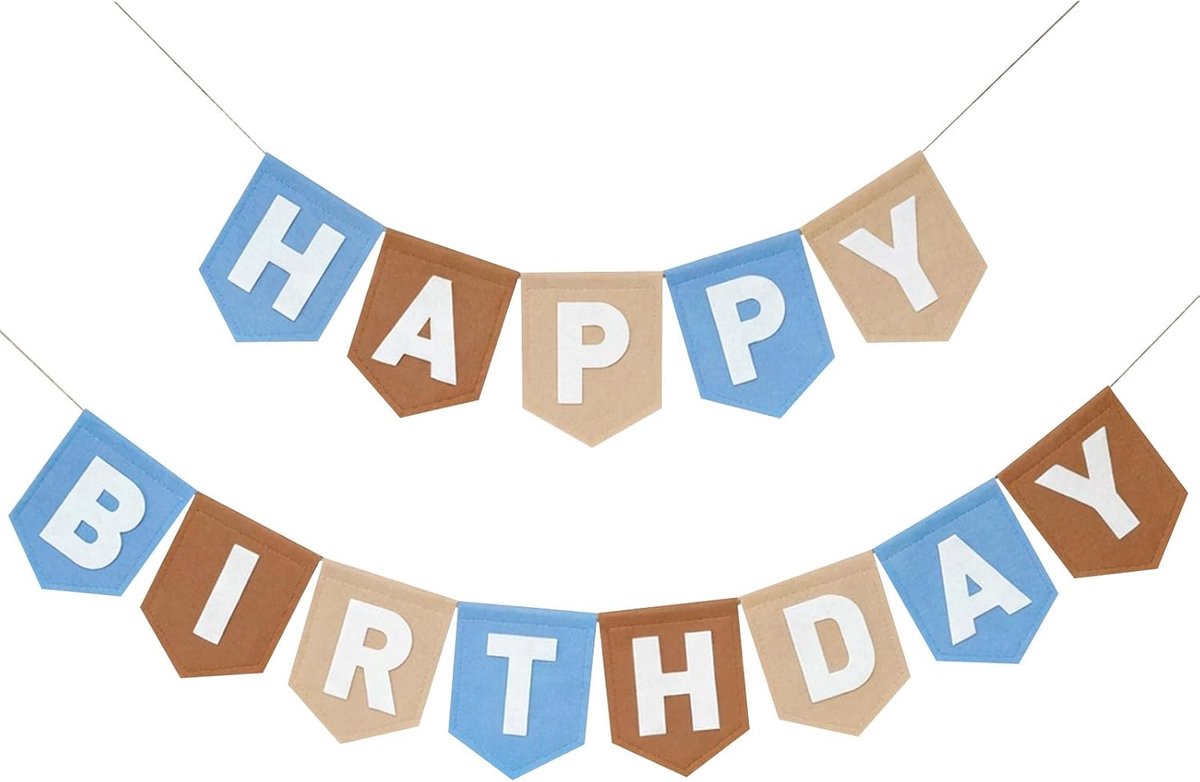 Gelukkige Verjaardag Banner Vooraf Gespannen Verjaardagsbord Decoraties voor Meisjes Jongens Kleurrijke Wanddecoratie Feestbenodigdheden Foto Props Achtergrond (Blauw Beige Kaki)