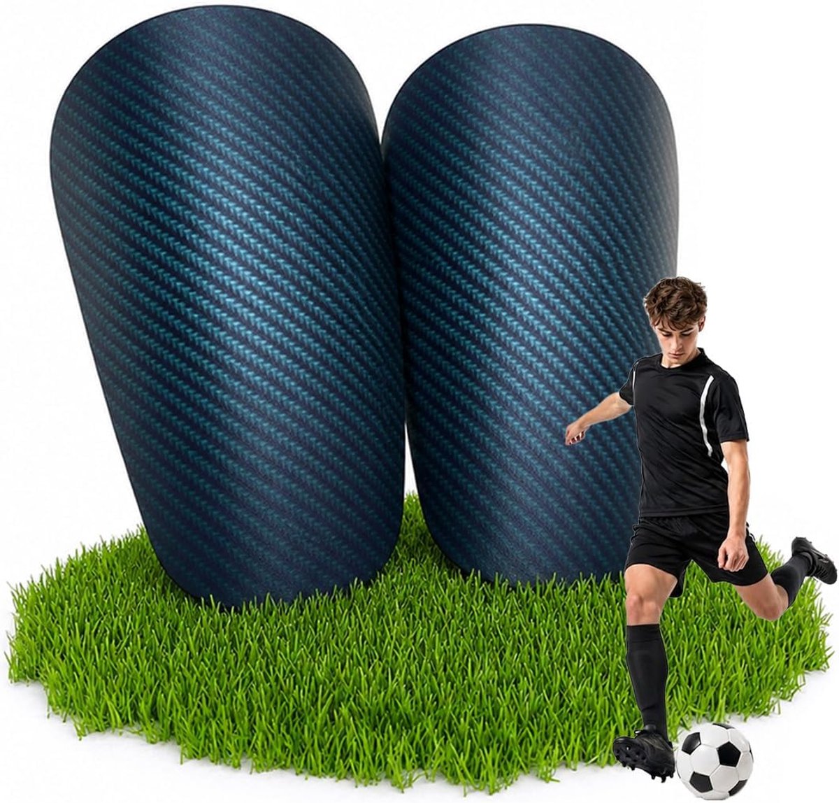 Scheenbeschermers voetbal, 10 x 6 cm, EVA, zwart en groen, voor jongeren, volwassenen, jongens en meisjes