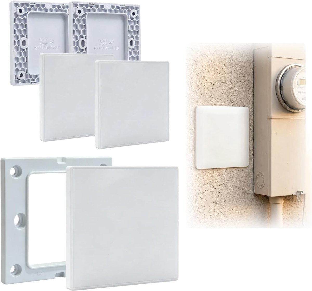 Afdekking, wandstopcontact, 8,6 x 8,6 cm, inbouwblinde afdekking van kunststof, zonder schroeven, compatibel met ongebruikte stopcontacten of schakelaars (wit, 4 stuks)
