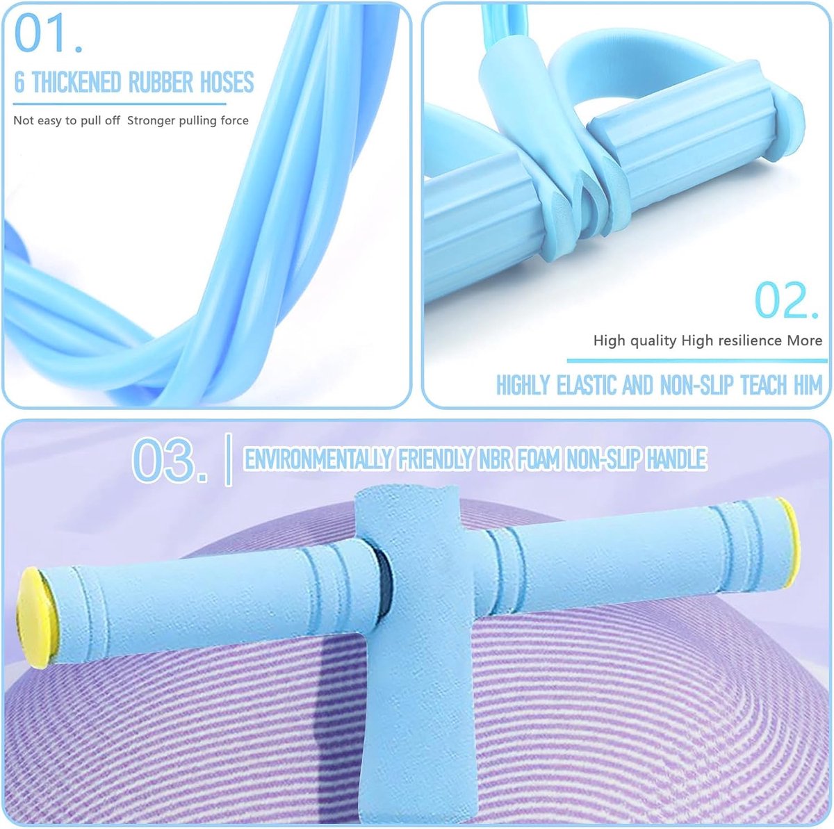 Pedaalweerstandsband met 8-vormige weerstandsband en fitnessbanden, blauw, pedaalweerstandsband, trekband met 6 buizen, rubber elastisch trektouw, fitnessoefenbanden, veilig en niet giftig