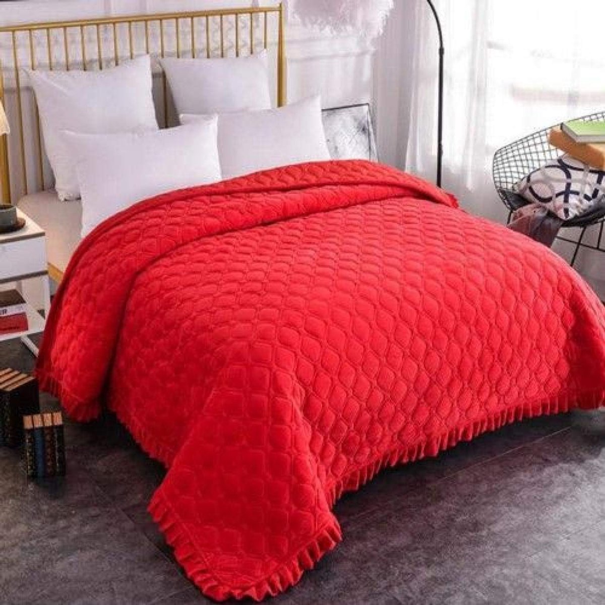 Fleece werpdekens Reisformaat - Superzachte donzige warme stevige bedspreien voor bank Microfiber deken -rood_150 * 200 cm