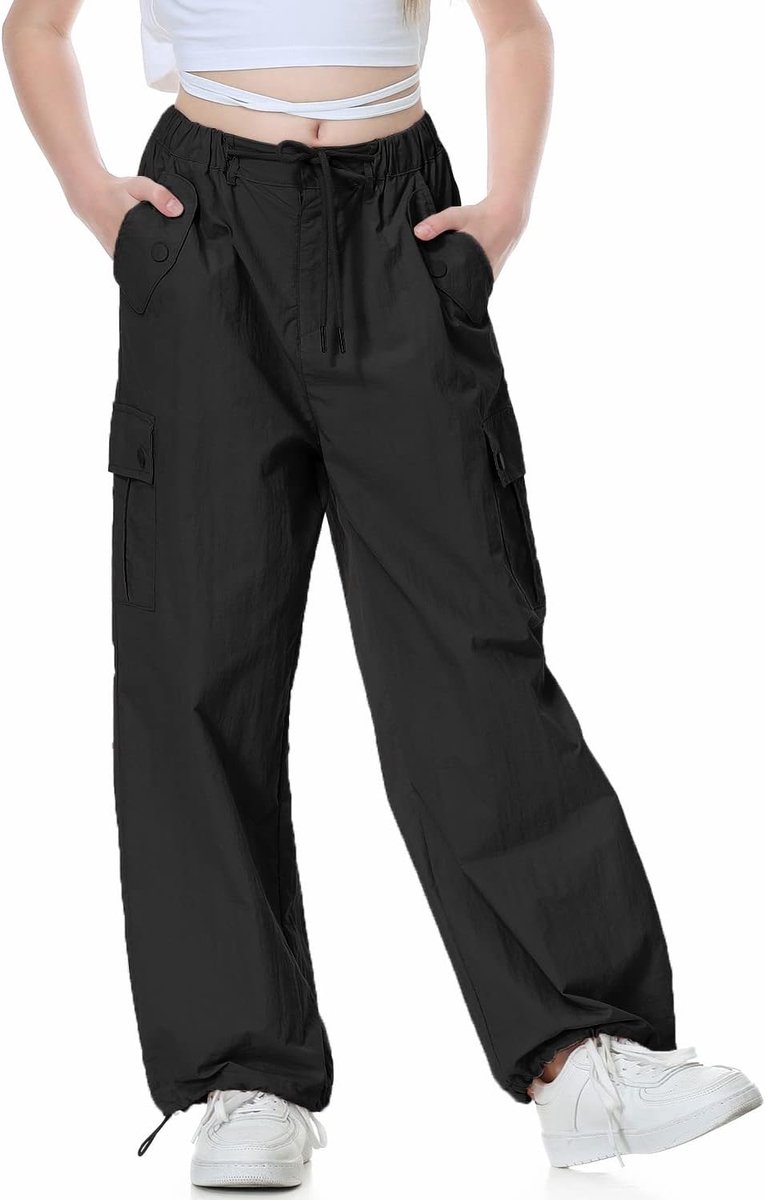 Parachute Baggy Cargo Broek voor Meisjes, Y2K Vintage Joggingbroek met Verstelbare Elastische Taille voor Kinderen