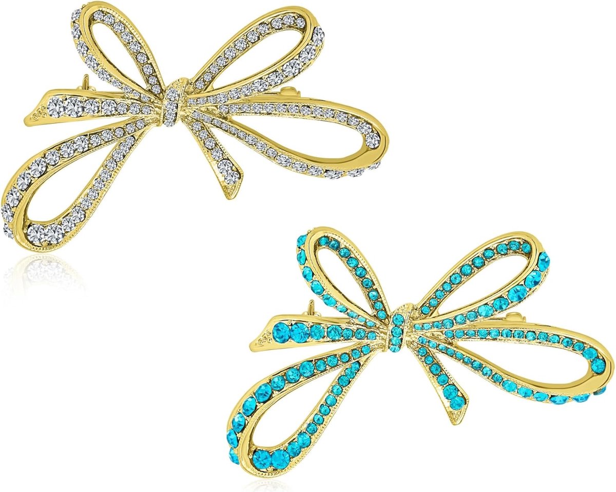 Vakantie Blauw Wit Glinsterende Crystal Bridal Fashion Grote Statement Lint Sjaal Boog Broche Pin Voor Vrouwen Rose Goud of Verzilverd
