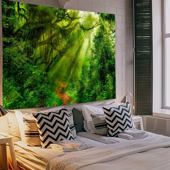 Bos Tapestry - Groen Groot Boom Zonsopgang Landschap Wanddoeken Wandtapijt Jungle Muur Opknoping 260 x 240 cm — afbeelding 2