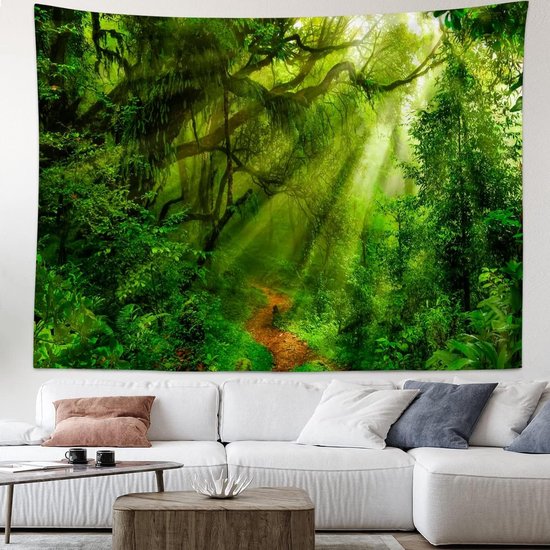 Bos Tapestry - Groen Groot Boom Zonsopgang Landschap Wanddoeken Wandtapijt Jungle Muur Opknoping 260 x 240 cm — afbeelding 3