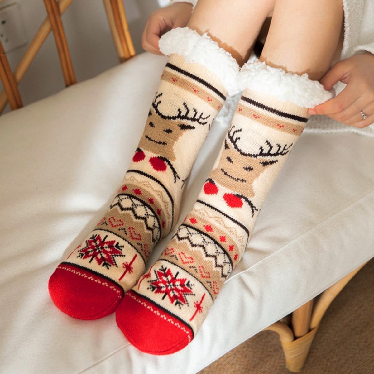 Kerstsokken voor dames, kerstsokken voor dames, antislip, kerstcadeaus, volwassenen, Kerstmis, harige warme sokken, katoen, zacht en zacht