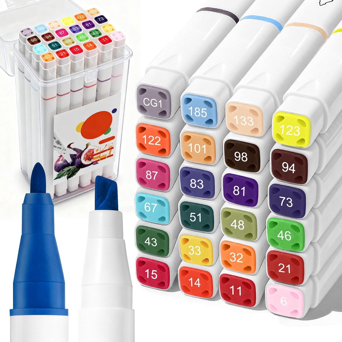 Set markeerstiften, 48 kleuren, dubbele punt, op waterbasis, highlights voor studenten, manga-kunstenaars, design, kunststiften, met opbergdoos (24)