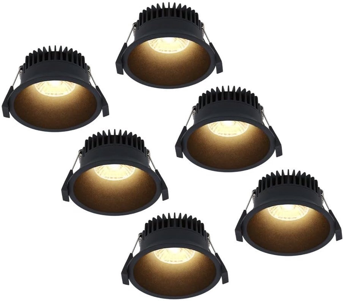 Hoftronic Set van 6 Finn LED inbouwspots 10W 900lm 2700K warm wit dimbaar rond verzonken IP44 zwart voor binnen en buiten badkamer