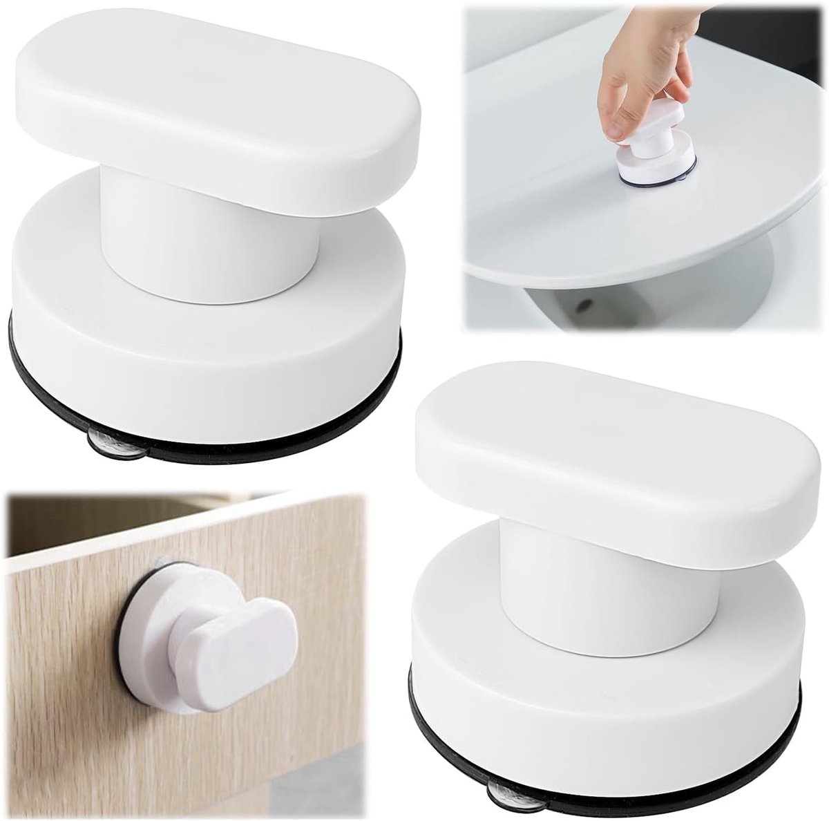 2 stuks zuignapgreep, sterke witte zuignapgreep, draagbaar, zonder boren, voor glazen deuren, badkamer, balkondeuren, laden, toiletbril (wit)