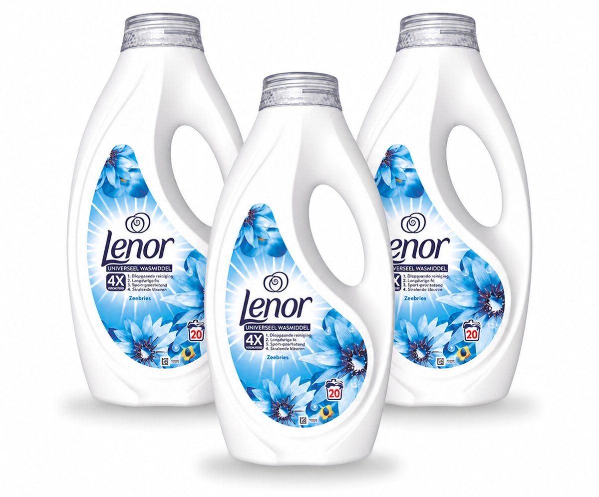 3 x Lenor – Wasmiddel – Zeebries – 20 Wasbeurten - 900 ml - Bulkverpakking - 3 stuks