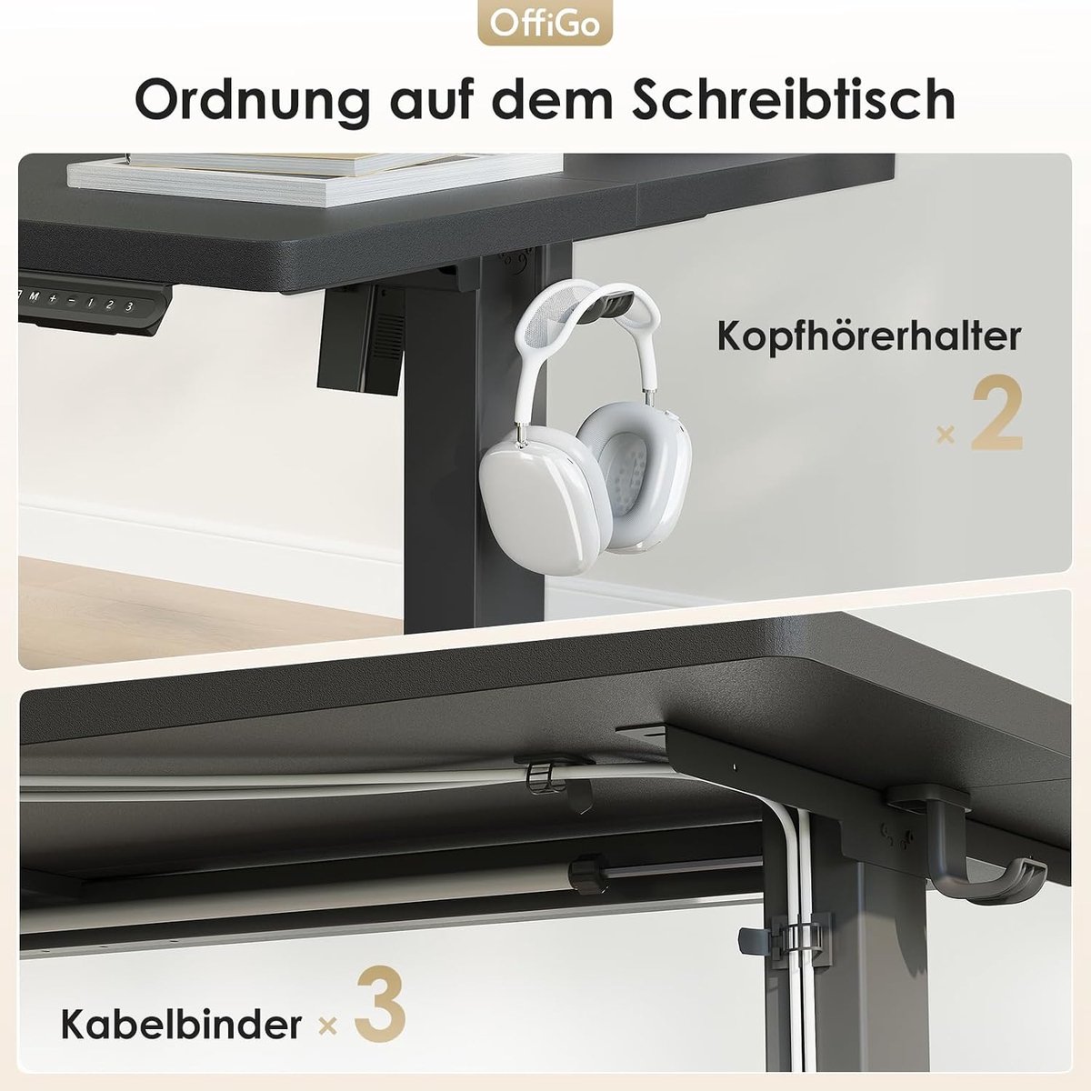 Elektrisch Bureau 120 x 60 cm – In Hoogte Verstelbaar Zit-Sta Bureau – Medahomestore – Zwart – Met Geheugenfunctie, Kabelmanagement en Hoofdtelefoonhaken – Gaming Bureau en Thuiswerkbureau