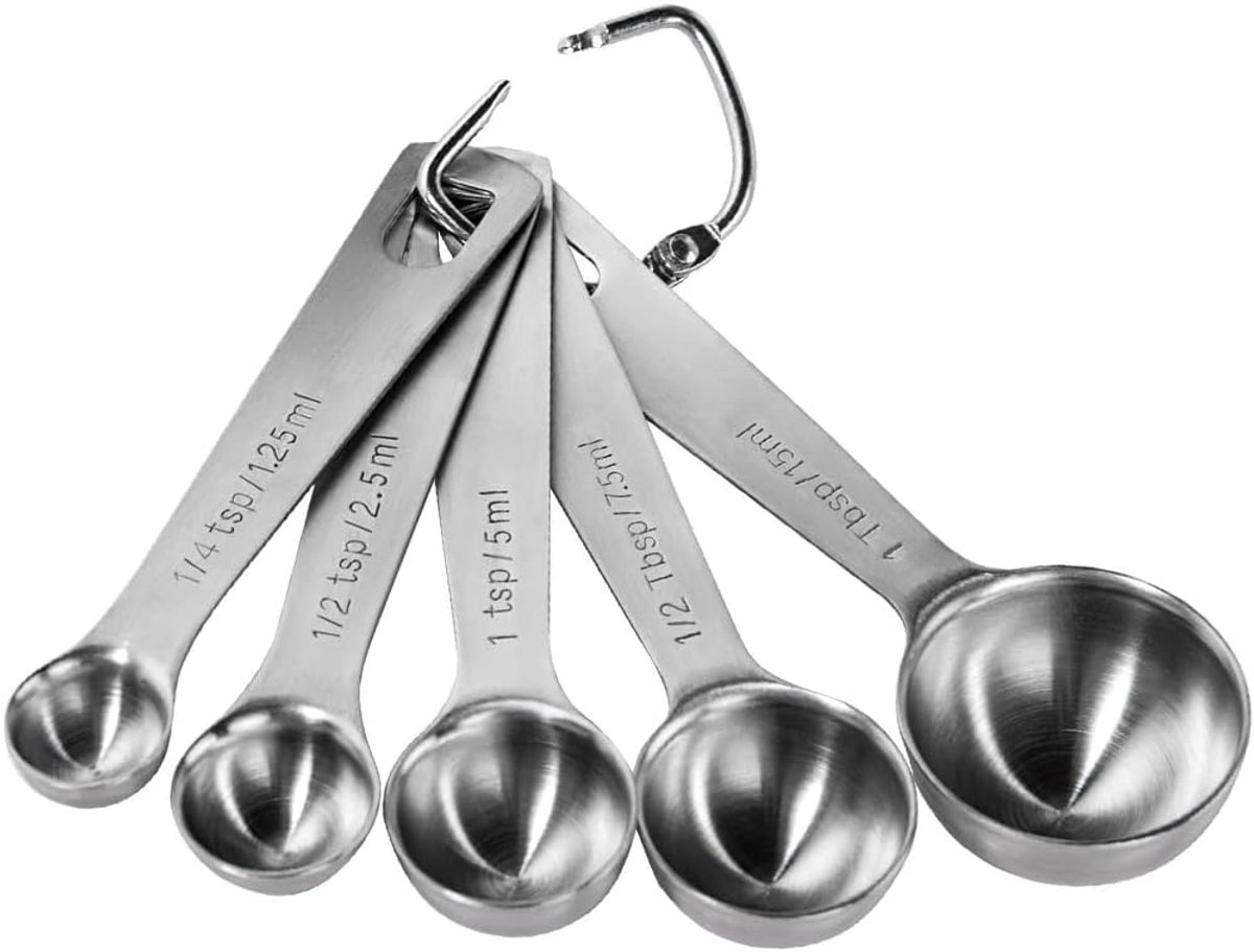 Set van 5 maatlepels van roestvrij staal, lepelset voor keuken en bakken, maatlepels met maatbeker, maatlepel koffie en suiker, precisie