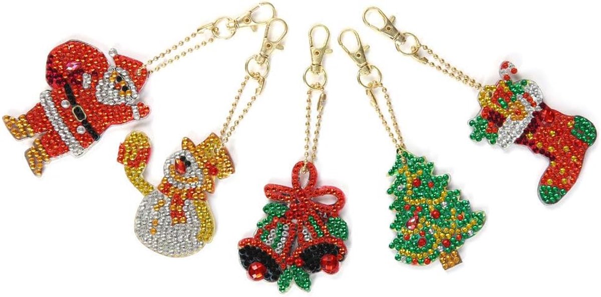 5 Stks 5D Kerst DIY Sleutelhangers voor Handtas Charms Hanger Gift Art Craft Sleutelhanger Dubbelzijdige Volledige Boor Strass Mozaïek Maken Decoratieve Kit (5 Stijlen)
