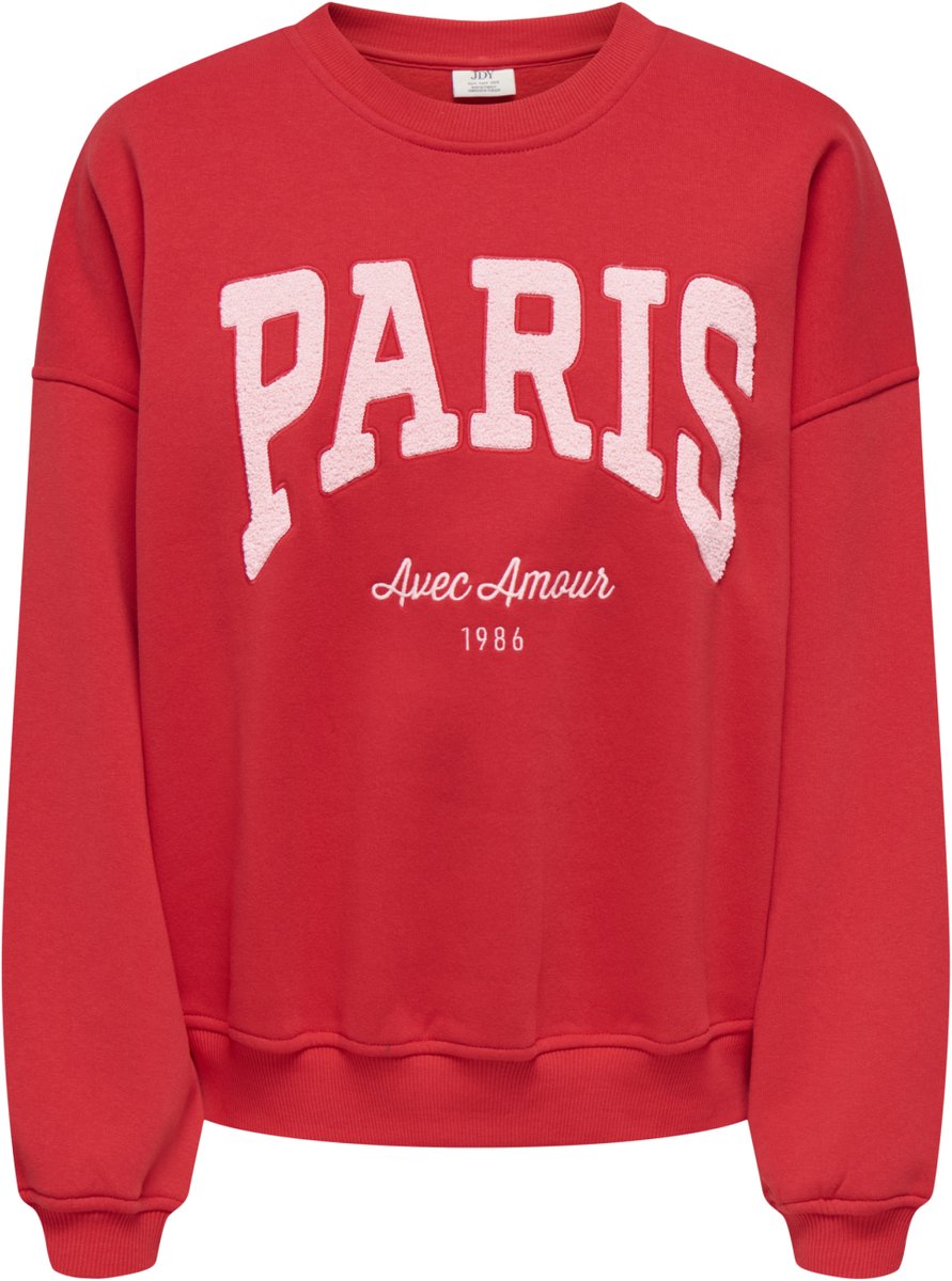Jacqueline de Yong Trui Jdymesa L/s O-nk Emb Sweat Jrs Noos 15370526 Racing Red/paris Avec Amour Dames Maat - S