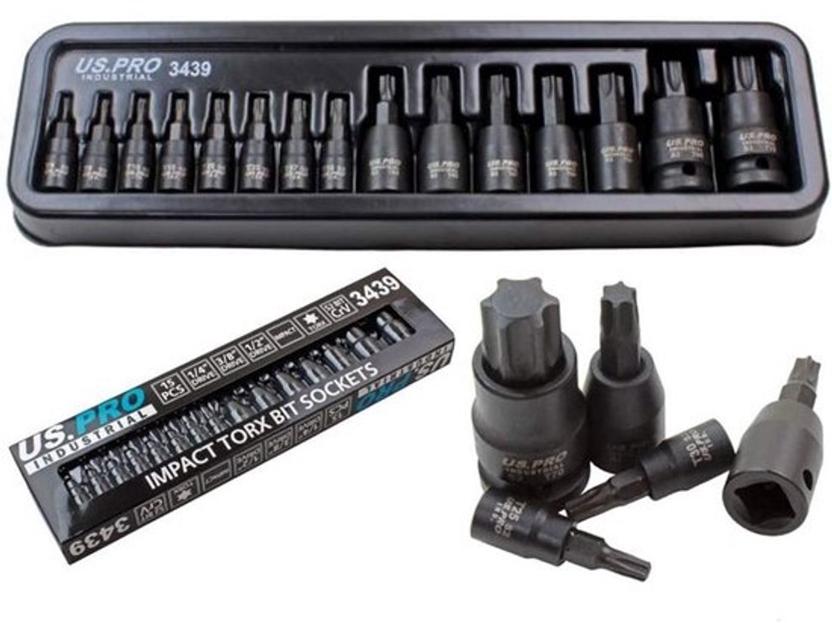 Impact Torx Bit Socket Set 15-delig voor 1/4, 3/8 en 1/2" - T6 tot T70