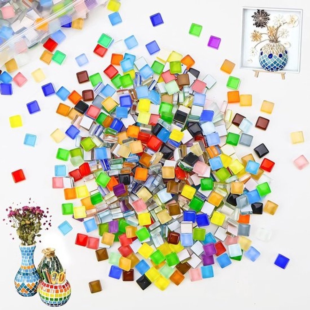 1g Glas Mozaïekstenen 1x1cm - Kleurvolle Kristallen Mozaïektegels - Ongeveer 1200 Stuks voor DIY Projecten - Ambachten - Mozaïekdecoraties (Multicolor)