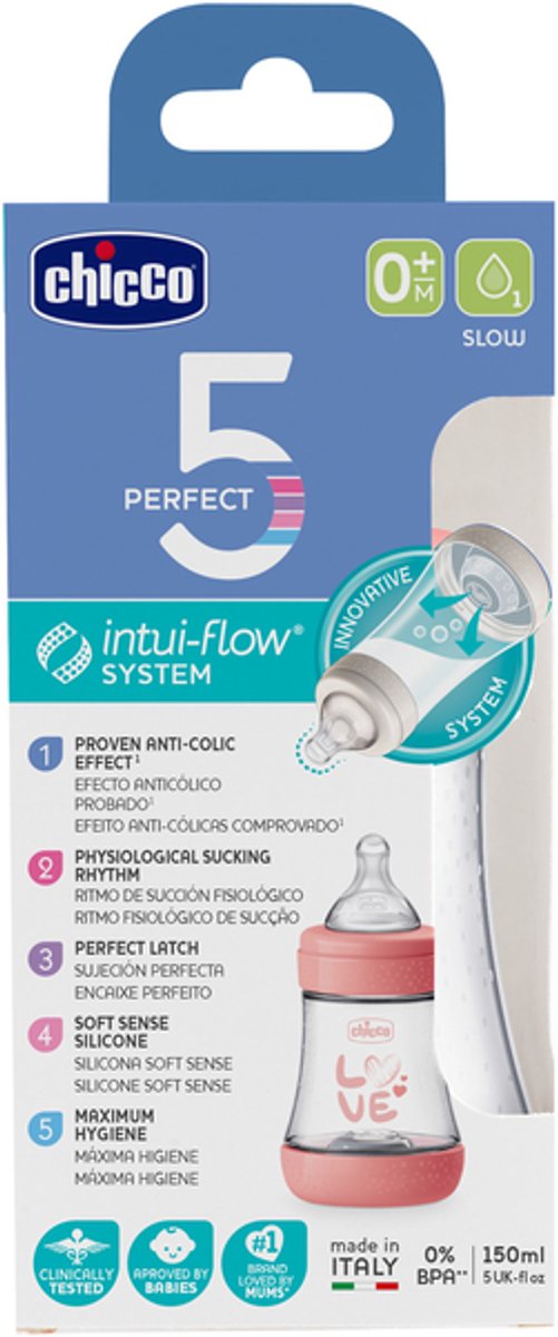 Chicco Perfect 5 babyfles 150ml langzame stroom - Zuigfles — afbeelding 2