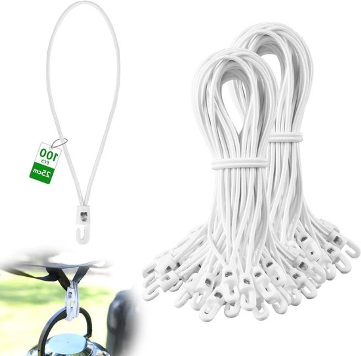 Expander met haak 25 cm, 4 mm diameter - 50 stuks rubberen spanbanden voor kamperen, tenten en zeilen