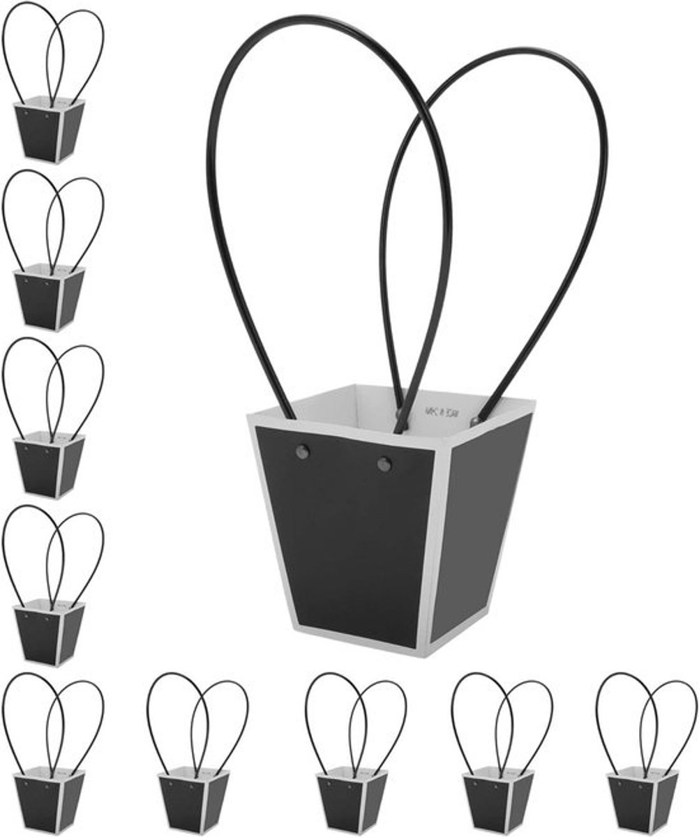 10 Boeketten met Handvat in Geschenkdoos voor Bloemisten - Perfect voor Verjaardagen, Bruiloften en Moederdag, 9 x 6,5 x 10 cm, Zwart