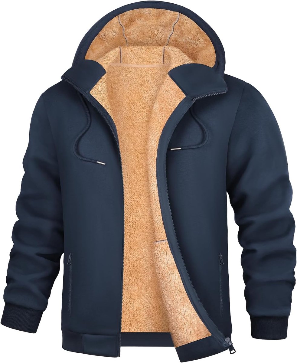 Heren hoodies met lange mouw, fleece voering en geribbelde manchetten. Extra warme winddichte herenjassen met ritssluiting voor de winter, hoodie met ritszakken, dikke sweatshirts.