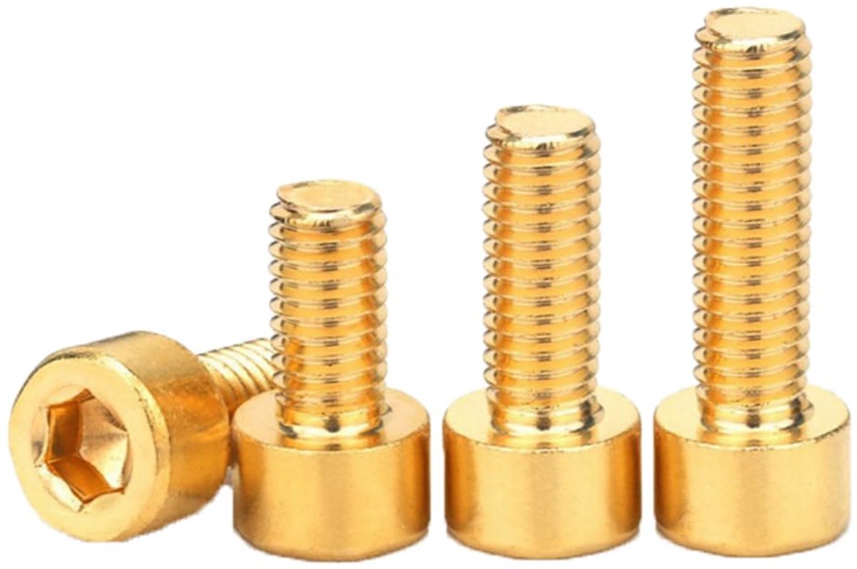 Inbusschroeven van messing met binnenzeskant, metrische schroefdraad, messingschroeven, goud, M5 x 55 mm, 10 stuks