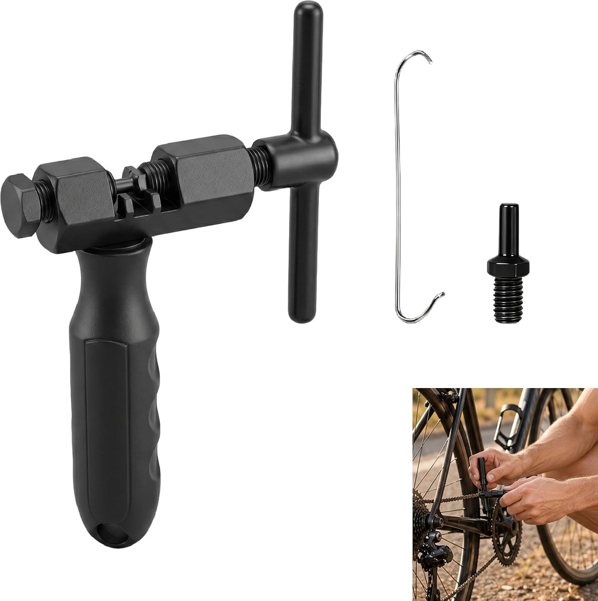 Fietsketting, 5-12 versnellingen, professioneel gereedschap voor fietsketting, Shimano Sram KMC Campagnolo, nauwkeurig demonteren en klinken, met reservepen en antisliphaak