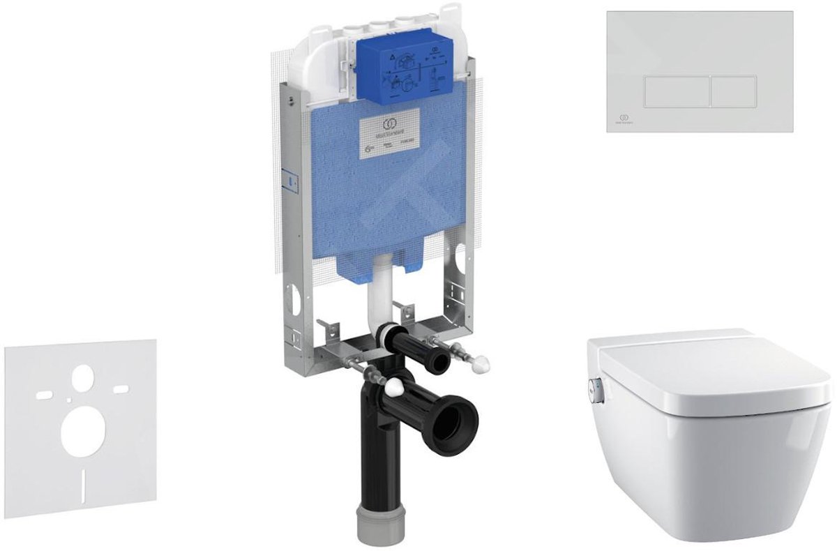 Toiletset- inbouwreservoir, douche-WC, WC-zitting TECEone, Oleas M2 bedieningsplaat, Rimless, SoftClose, mat chroom