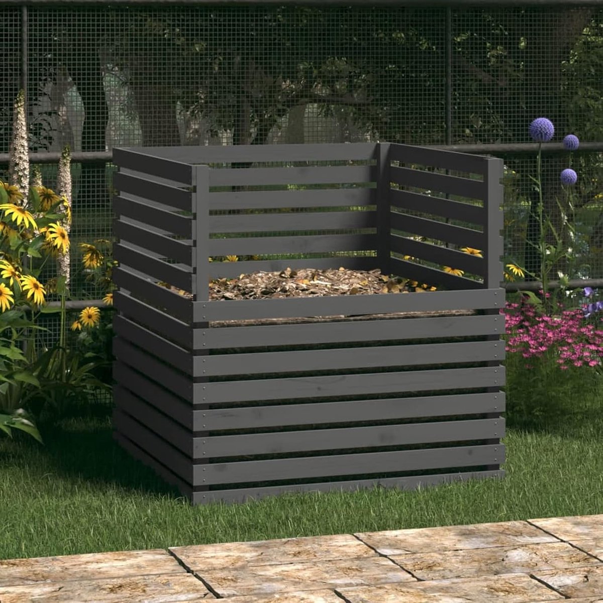 Grijs 100 x 100 x 102 cm van massief grenenhout, gazon en tuin, tuinieren, composteerder, (SPU: 822194)