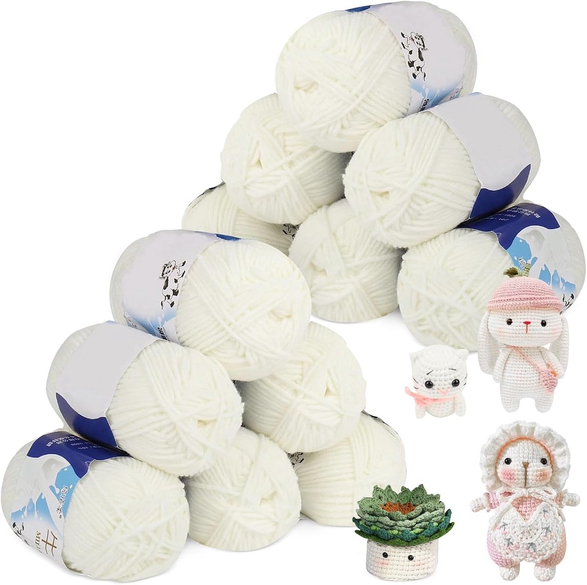 Wol voor haken, 600 g, 50 g, 50 g, 5-faiding, katoen voor haken, haakgaren, wol katoen, Amigurumi wol, handbreigaren voor doe-het-zelf haken, breien en kunsthandwerk, melkachtig