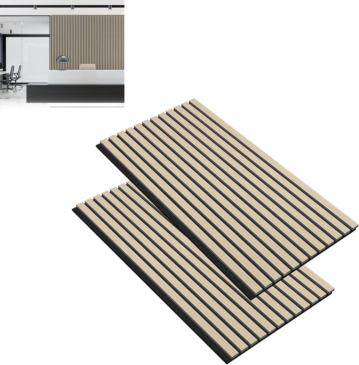 2 stuks akoestische panelen hout lamellenwand houtdecor wandbekleding hout wandpanelen lamellenverkleding akoestisch-vilt akoestische elementen akoestische platen 120x60cm, eiken wit