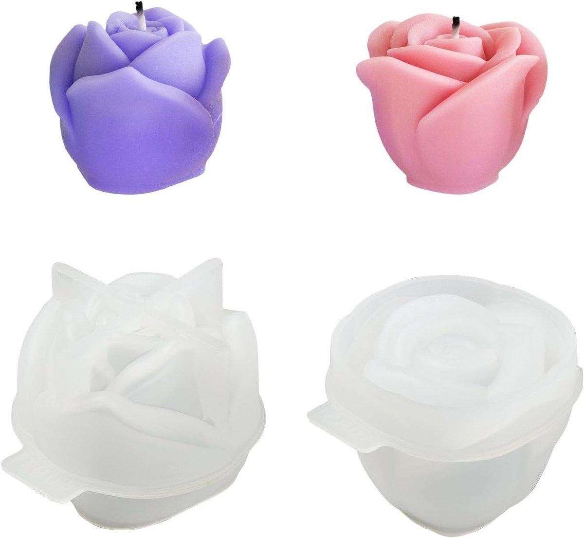 2 Stuks Roze Bloem Kaarsenvormen Siliconen 3D Epoxy Hars Vormen voor DIY Kaarsen, Zeep, Aromatherapie, Ambachten, Huisfeestdecoratie