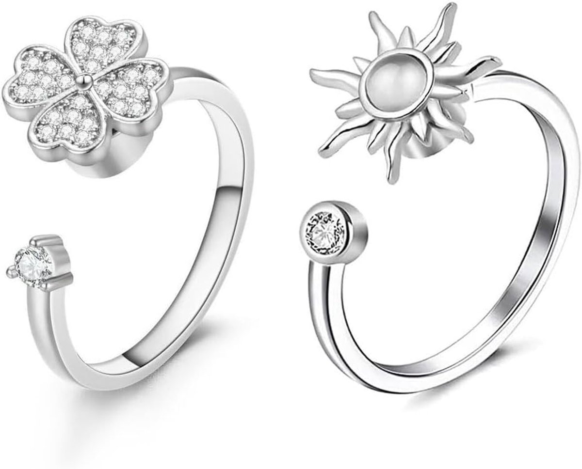Ringen voor dames en heren, spinner-ring, angstring, maansteen, spinner-ringen, verstelbare open anti-stress ring voor dames en heren