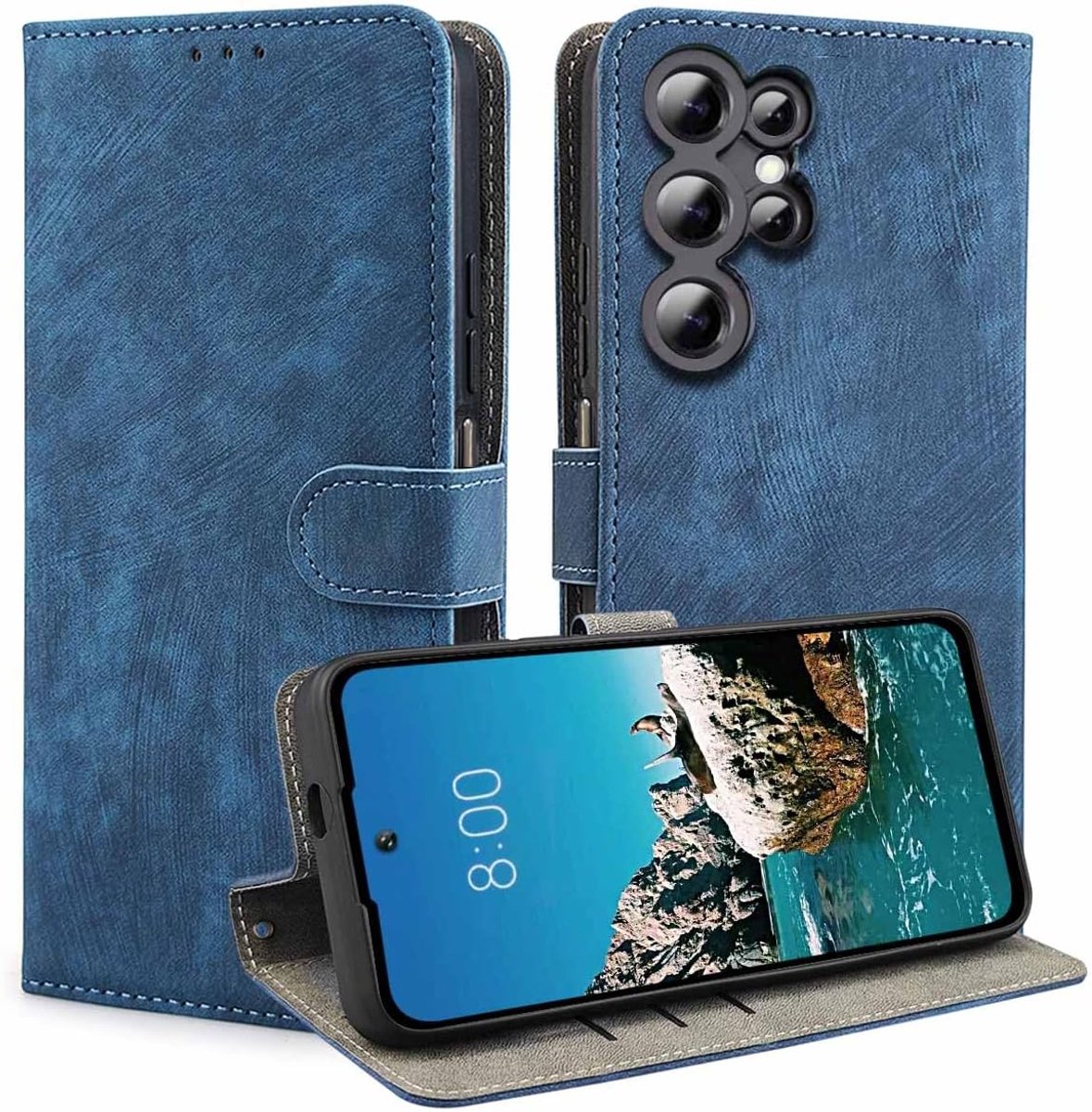 Leren hoesje voor Oukitel C61/C61 Pro, portemonneefunctie met RFID bescherming, magnetische sluiting, ingebouwde TPU bescherm hoes.Blue