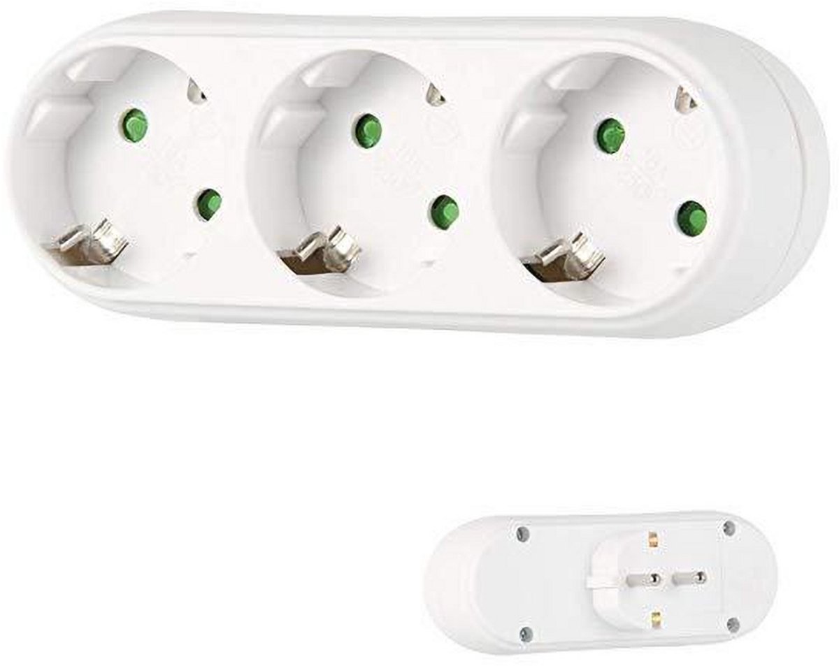Driepolige stroomadapter - Stroomomzetter - Stopcontact - Multipoortadapter - Wit