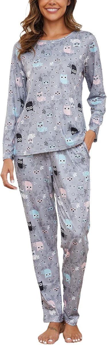 Pyjama Dames Lange Pyjama Katoenen Winter Pyjama Set Ronde Hals Top en Pyjamabroek Lange Mouwen Loungewear Nachtkleding Huispak Gezellig Vrijetijdspak