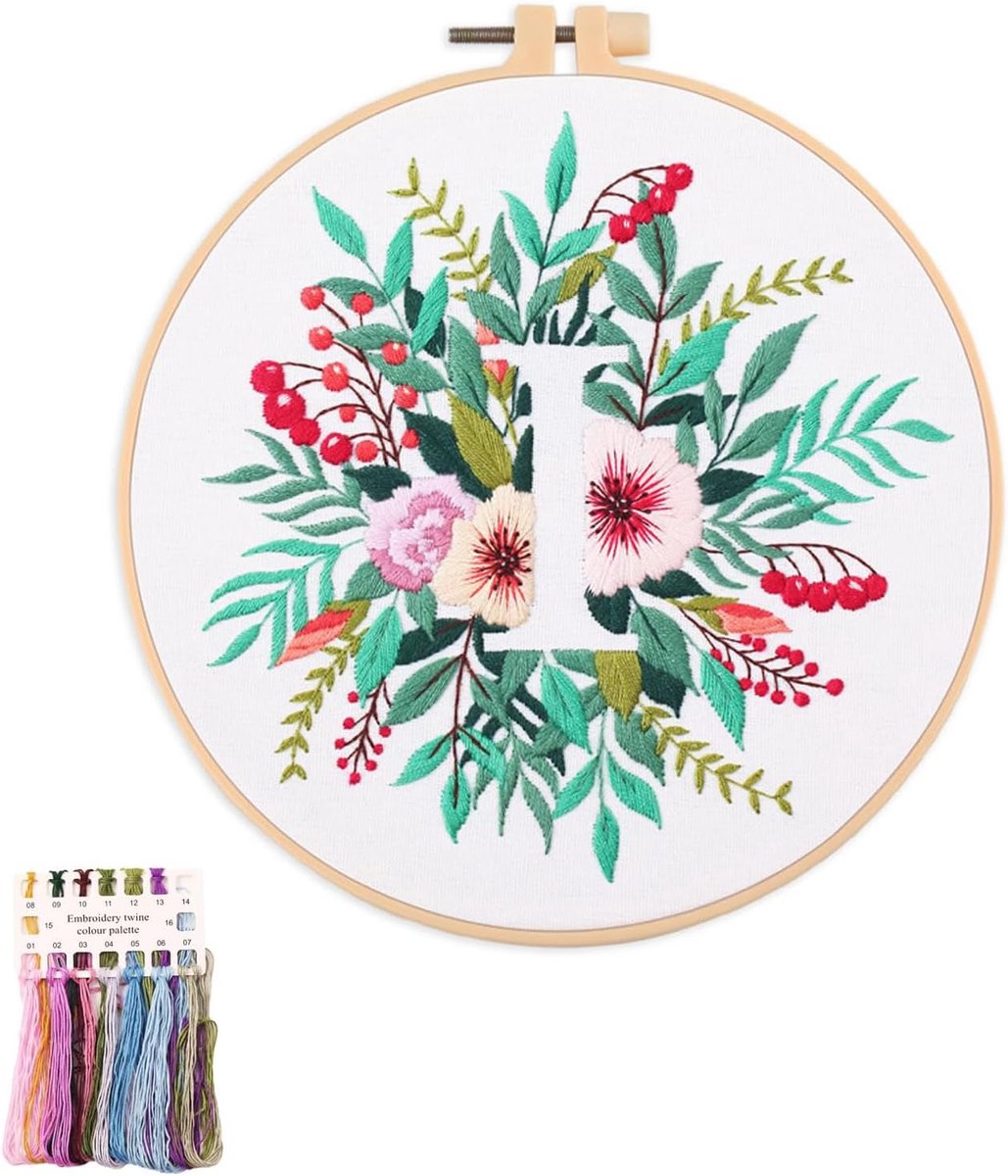 Artcici Borduurpakketten Plant Bloem Letter I Patronen voor Beginners Volwassenen, Volledige Range Borduurwerk Starter Kits Kruissteek Handwerk Benodigdheden