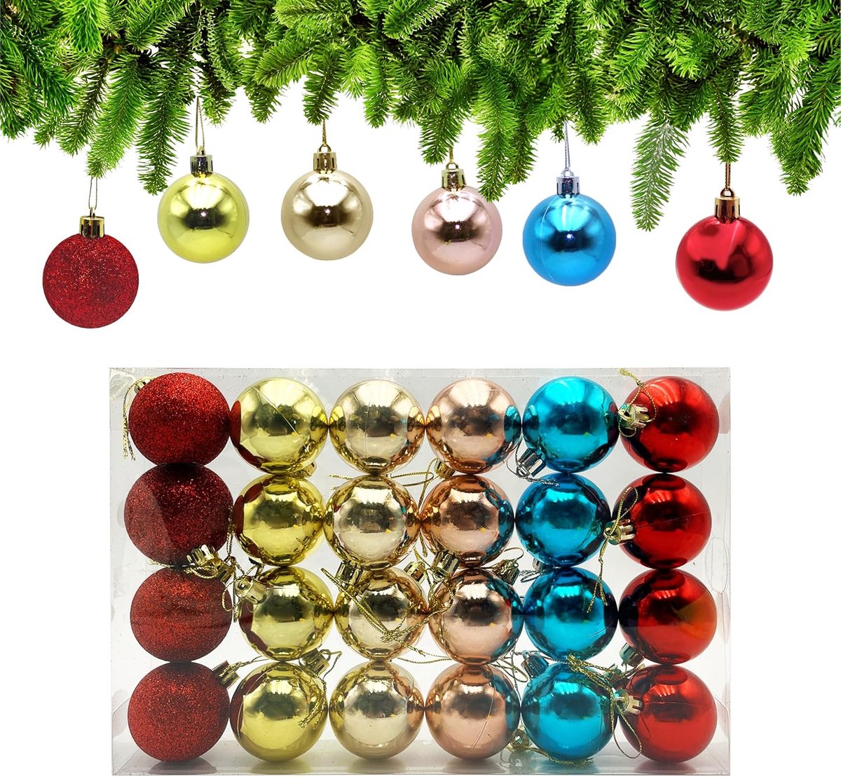 Kerstballen Kleuren Ø 5cm, Kerstbal Ornamenten, Kunststof Kerstballen, Kerstboom Versieringen Ballen, Hangende Kerstboomdecoratie Kerstversieringen voor Kerstfeest, Vakantie, Huis