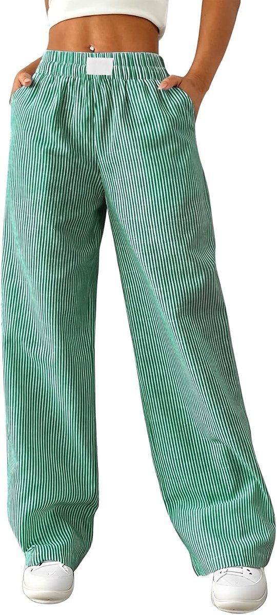 Damespyjama, zachte casual loungewear zomer 2025 loungebroek voor dames met zakken, katoenen nachtkleding