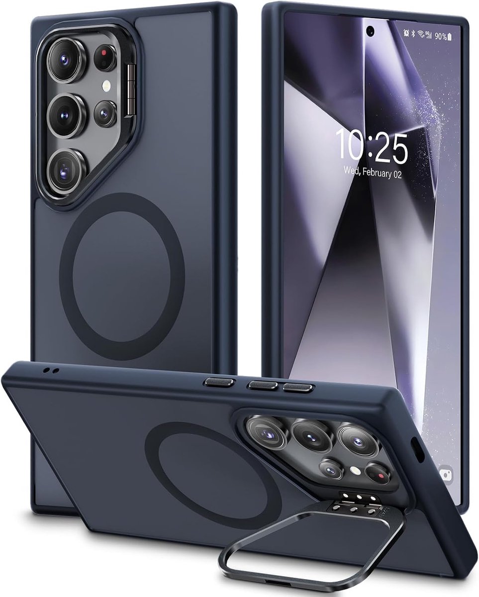 Beeasy voor Samsung Galaxy S24 Ultra Hoesje, MagSafe Compatibel, Schokbestendig Militaire Kwaliteit, met Standaard, Dunne Slanke Beschermhoes 6.8 Inch, Doorzichtig Zwart