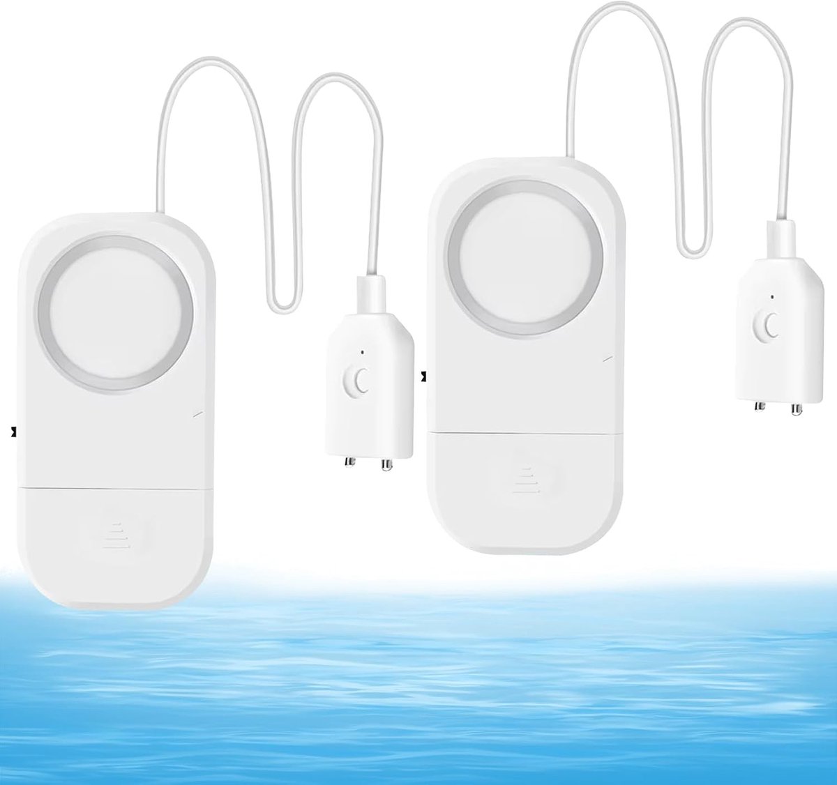 2 stuks watermelder, 110 dB luide watersensor, watermelder wateralarm met 94 cm lang kabel, waterbewaker voor kelder, badkamer, wasruimte, keuken, garages