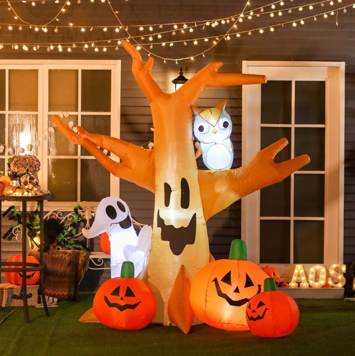 OKWISH Opblaasfiguur Lichtgevend 190 bij 100 bij 240 cm Polyester Bruin Zelfopblaasbaar voor Halloween Tuindecoratie met 4 Ledlampen