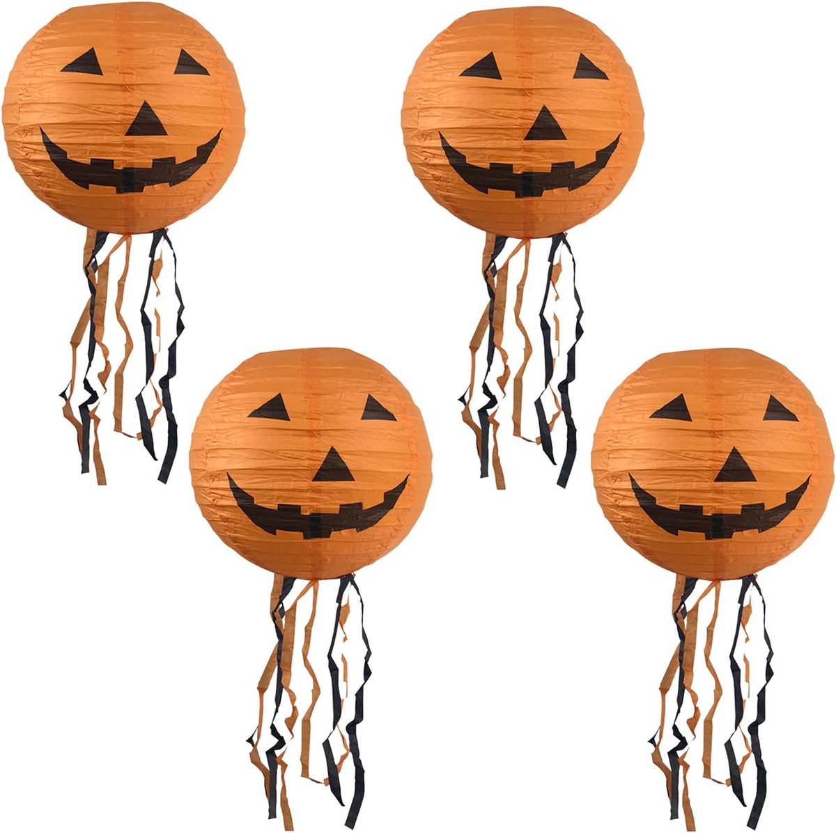 KZQ Halloween decoratie – Halloween lampionnen van papier – Pompoenlampionnen van papier – Decoratieve papieren lampionnen – 4 Stuks – Opvouwbaar – 20 cm