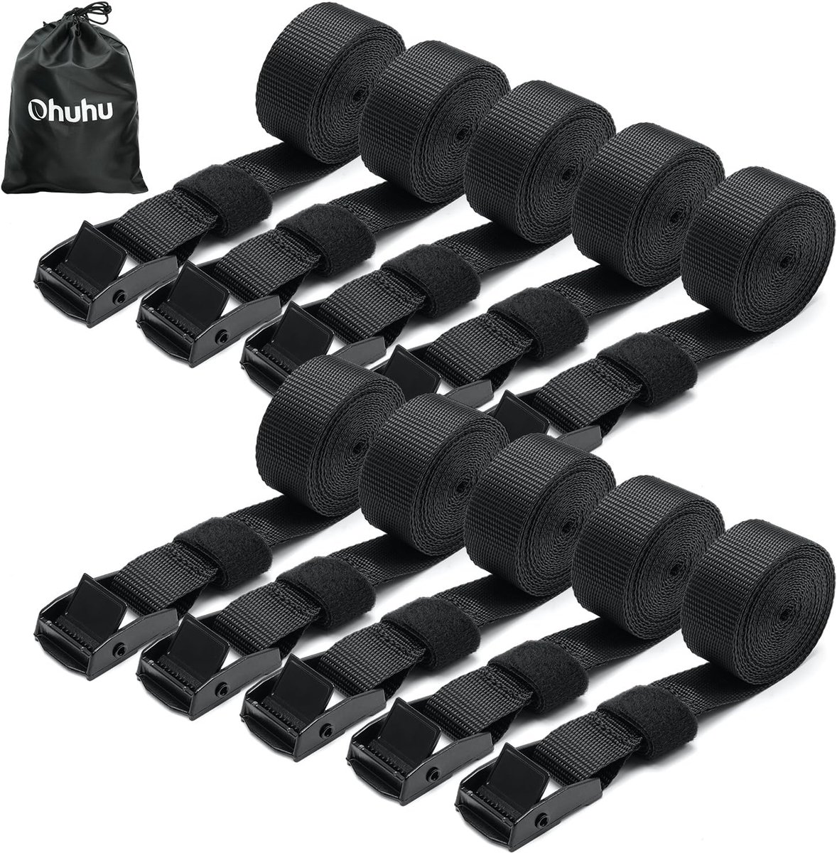 Spanband - Set van 10 - Sjorband - Bevestigingsriem - Metaal - 250 kg - Zwart