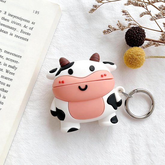 Hoesje voor AirPods 4, AirPods 4 koeienhoes, siliconen, cartoon, AirPods 4 generatie, Kawaii 3D koe AirPods 4 hoesje grappig dier beschermhoes met karabijnhaak (AirPods 4) — afbeelding 2