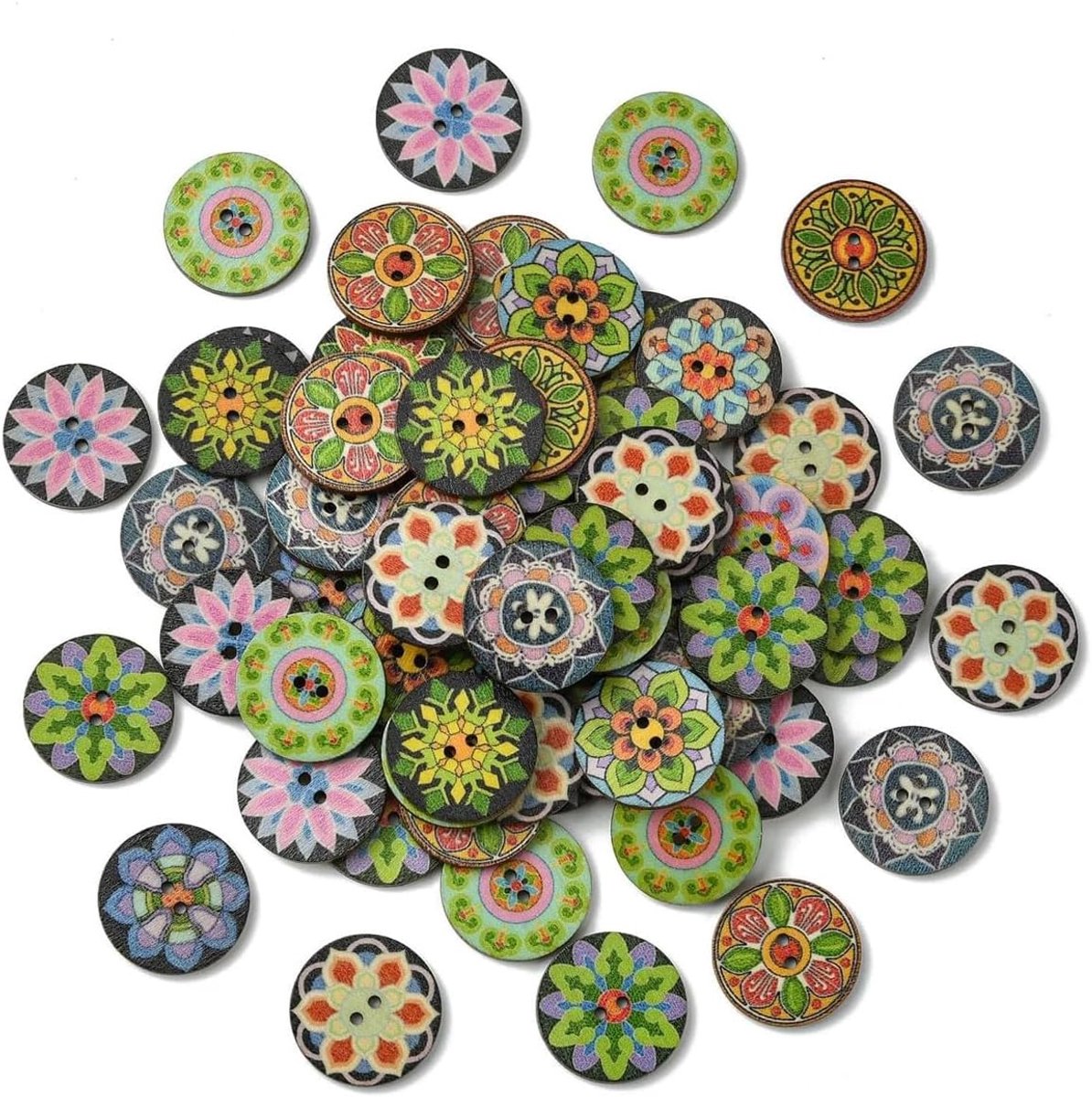 200 stuks kleurrijke houten knoppen, 15 mm vintage knoppen met 2 gaten, retro hars houten, voor Strijkjassen, kleding, decoratie, doe het zelf, handwerk, naaien (D)